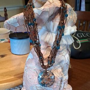 Murano Multistrand Necklace with Blue and Brown Beads